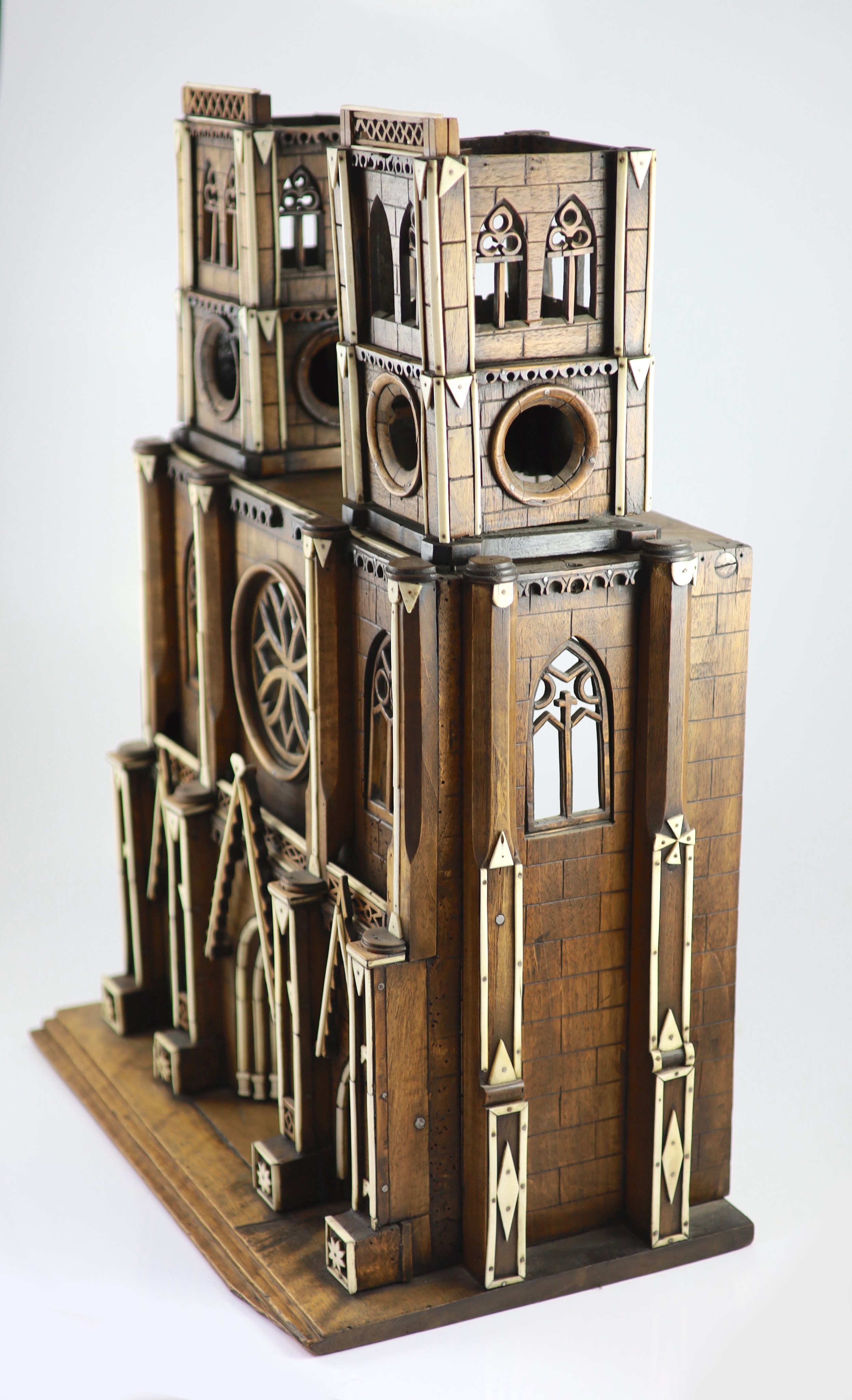 A 19th century French walnut and ivory model, Notre Dame